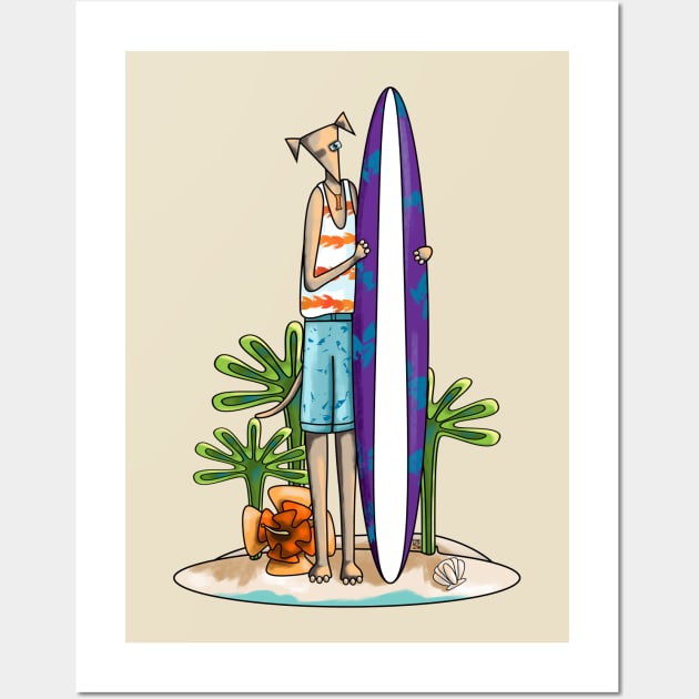 Surfer Dog Wall Art by LumpyLintbunny